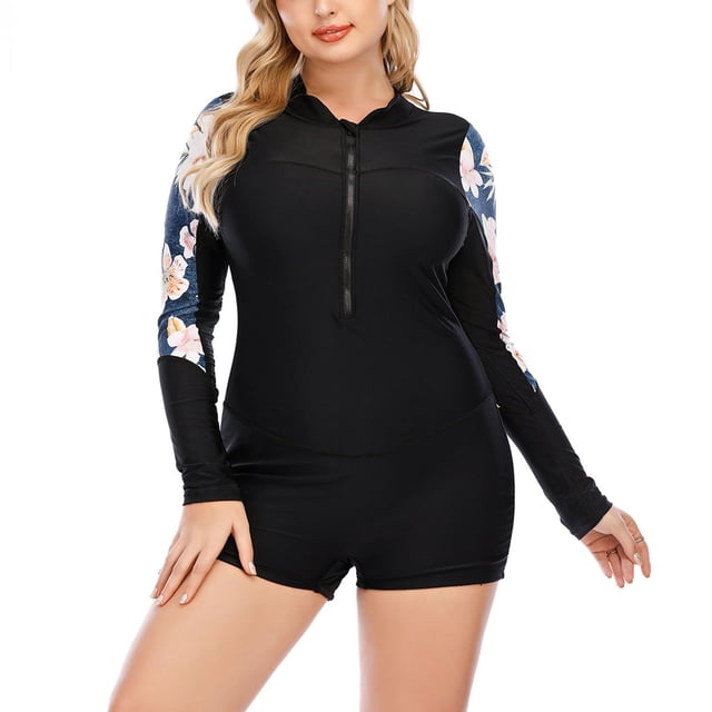 Traje de surf de una pieza, de manga larga, de secado rápido, muy elástico y con estampado de moda, talla XL, color negro para mujer