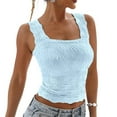 thumbnail image 6 of WTXUE Crop Tank Tops Eyelet Tops Square Neck Ribbed Wide Strap Tank Tops Tees and Tanks Sleeveless Tank Tops Tight Tank Tops Athletic Tank Tops Women Short Tank Tops for Women Blue M, 6 of 8