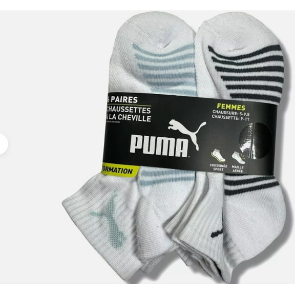 PUMA SOCKS WOMEN'S - QUARTER - BLISS 253 - WHITE GRAY - SHOE SZ 5-9.5 -PACK 6