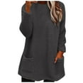 thumbnail image 4 of LEAVINGSUO Womens Tops Long Sleeve Fall Women's Round- Neck and Winter Loose Solid Pocket Warm Long Sleeve Blouse Tops, 4 of 7