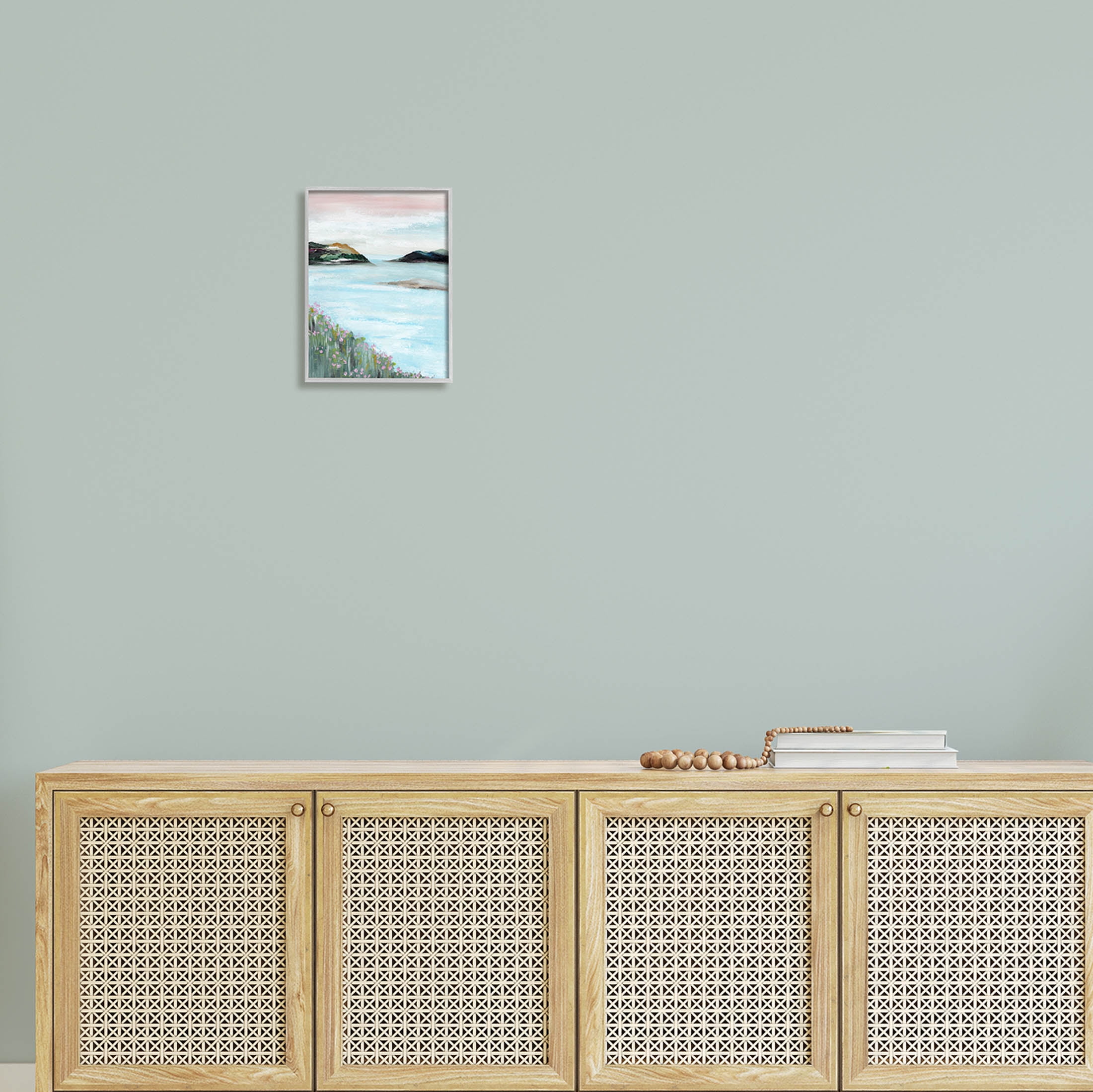 Stupell Industries Rocky Lakeside Meadow Pink Blooms Painting Gray Framed Art Print Wall Art, Design by Nikita Jariwala