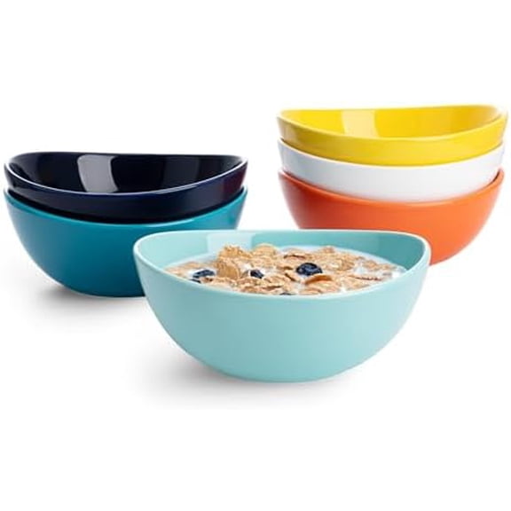 18 oz Medium Porcelain Bowl - Set of 6 Rainbow Colored Cereal, Dessert, Soup, Rice & Salad Bowls, Ceramic Serving Bowls