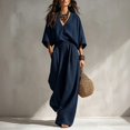 thumbnail image 2 of Clossjun Linen Sets for Women Dressy Casual Cozy Outfits 3/4 Sleeve Top & Wide Leg Pants Fall Vacation Lounge Sets for Work Out Teacher 2XL, 2 of 6