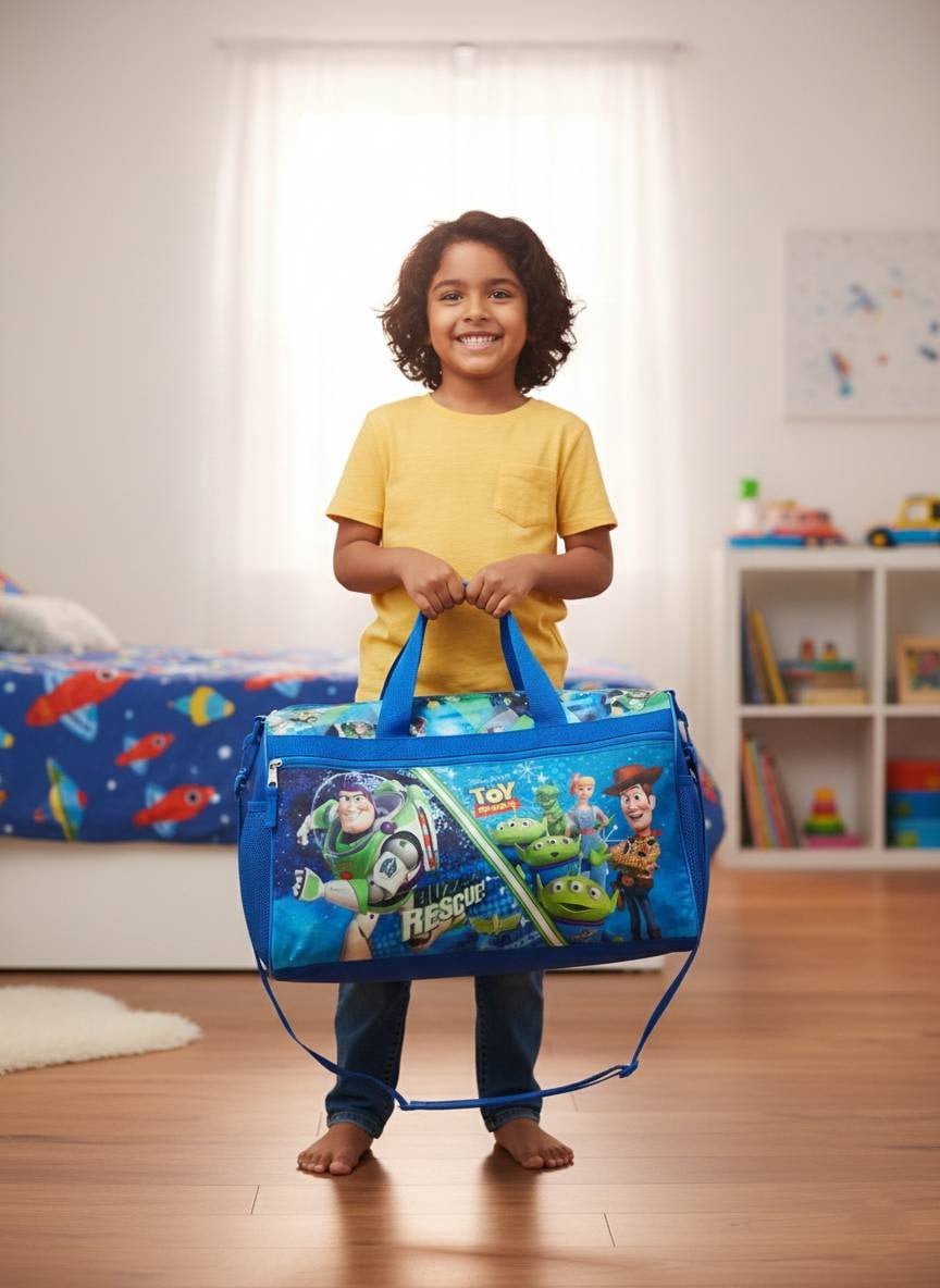 Disney Pixar Toy Story Kids Duffle Bag  Buzz Lightyear, Woody & Friends Travel Gym Bag with Adjustable Strap