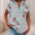 thumbnail image 5 of JTZGDY Linen Shirts for Women Cute Summer Short Sleeve Half Button V Neck Graphic T-Shirts Trendy Oversized Casual Tie Dye/Floral Printed Beach Vacation Tunic Tees Blouse C-Light Blue#02 M, 5 of 7