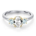 thumbnail image 3 of Gem Stone King 925 Silver and 10K Yellow Gold White Created Sapphire and Sky Blue Aquamarine Engagement Ring for Women | 1.34 Cttw | Oval 7X5MM | Gemstone September Birthstone | Size 9, 3 of 6