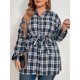 thumbnail image 4 of Cárdigan, Camisa de talla grande para mujer, manga larga, botones a cuadros, cinturón, camisas larga Meterk XX-grande, 4 of 7