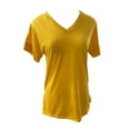 thumbnail image 4 of MIXUE Womens Summer Tops Solid Color V Neck Short Sleeve Loose Fit Casual T Shirts Daily-Wear,Yellow,XXL, 4 of 4
