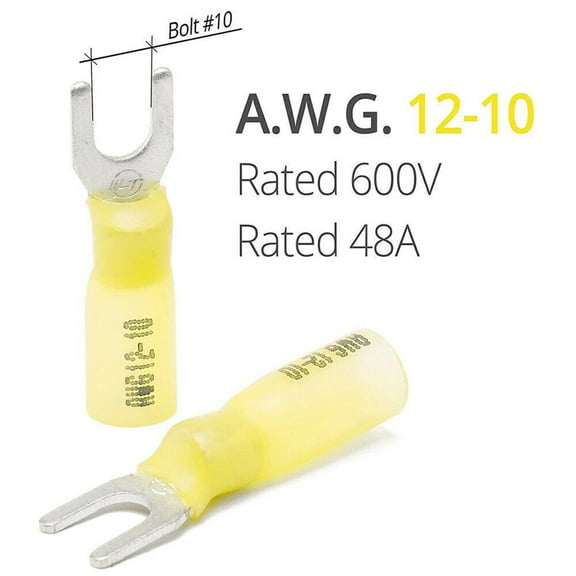 Insulated Heat Shrink Fork Wire Spade Crimp Connectors Terminal 10-12AWG #10   50pcs