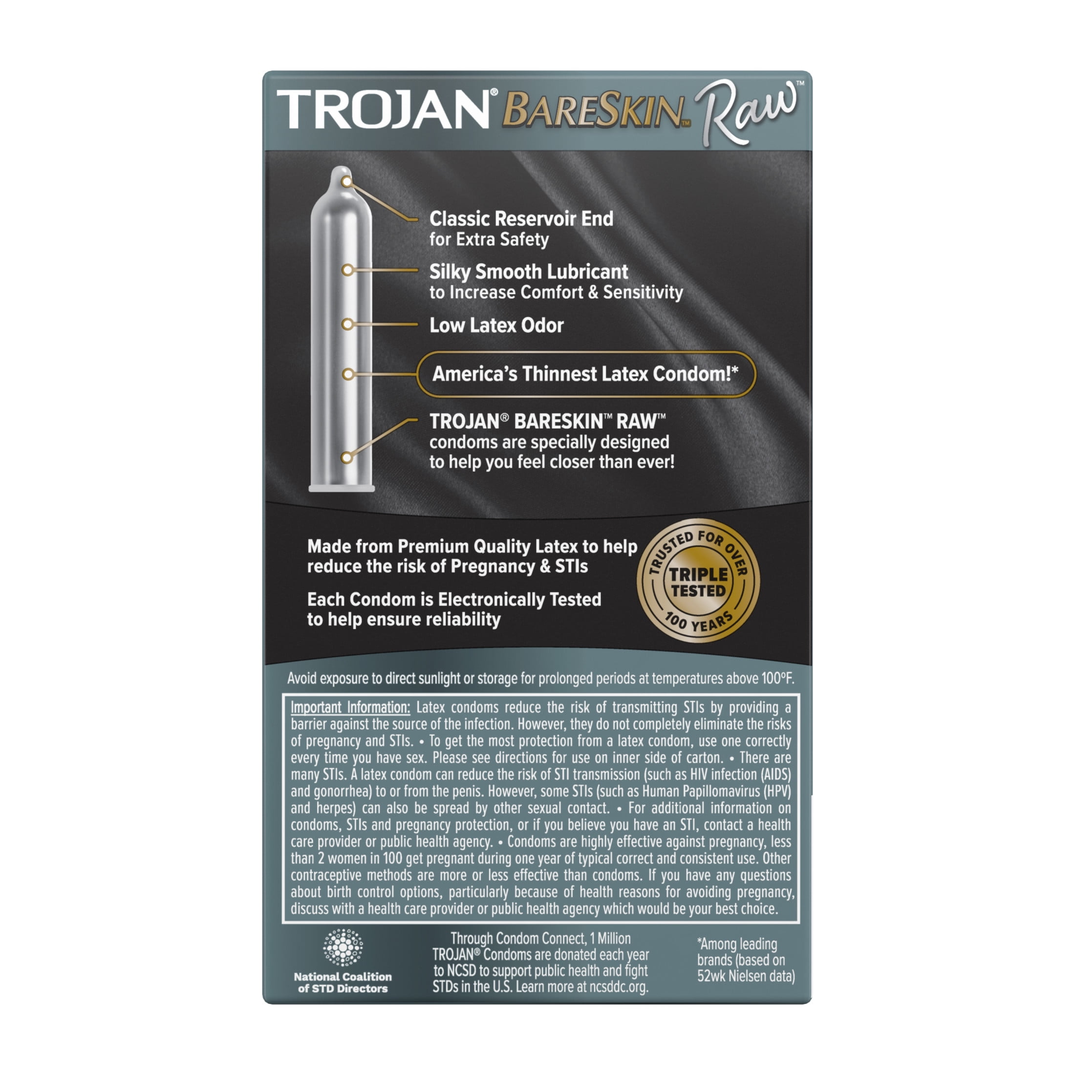 Trojan Raw Thinnest Premium Latex Lubricated Condoms for Men, 10 Count