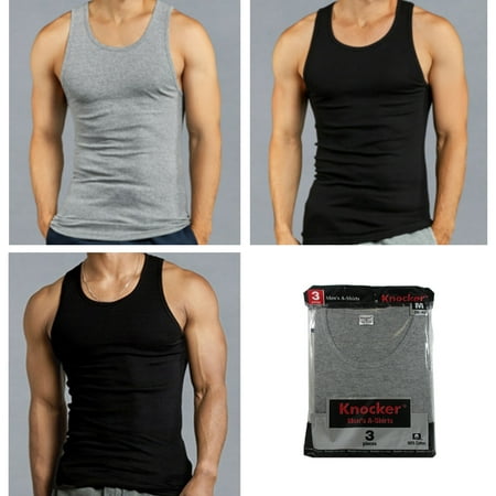 3 Pc Mens Tank Tops 100% Cotton A-Shirt Ribbed Pack Undershirt Black