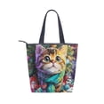 thumbnail image 2 of Zipper canvas bag large capacity large size practical handbag durable Canvas with leather material Christmas Decoration Lovely Kitten, 2 of 7