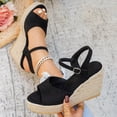 thumbnail image 4 of Espadrilles for Women Platform Wedge Sandals Classic Suede Open Toe Ankle Strap Wedges Heels Casual Summer Footwear Black Size 8.5, 4 of 6