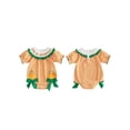 thumbnail image 2 of RUINIXCW Newborn Baby Girl Halloween Outfit Waffled Striped Bubble Romper Letter Ghost Pumpkin Embroidery Print Short Sleeve Smocked Bodysuits Jumpsuits, 2 of 9