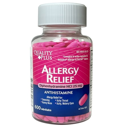 Quality Plus Diphenhydramine Tablets for Allergy Relief, 25mg, 600 Count