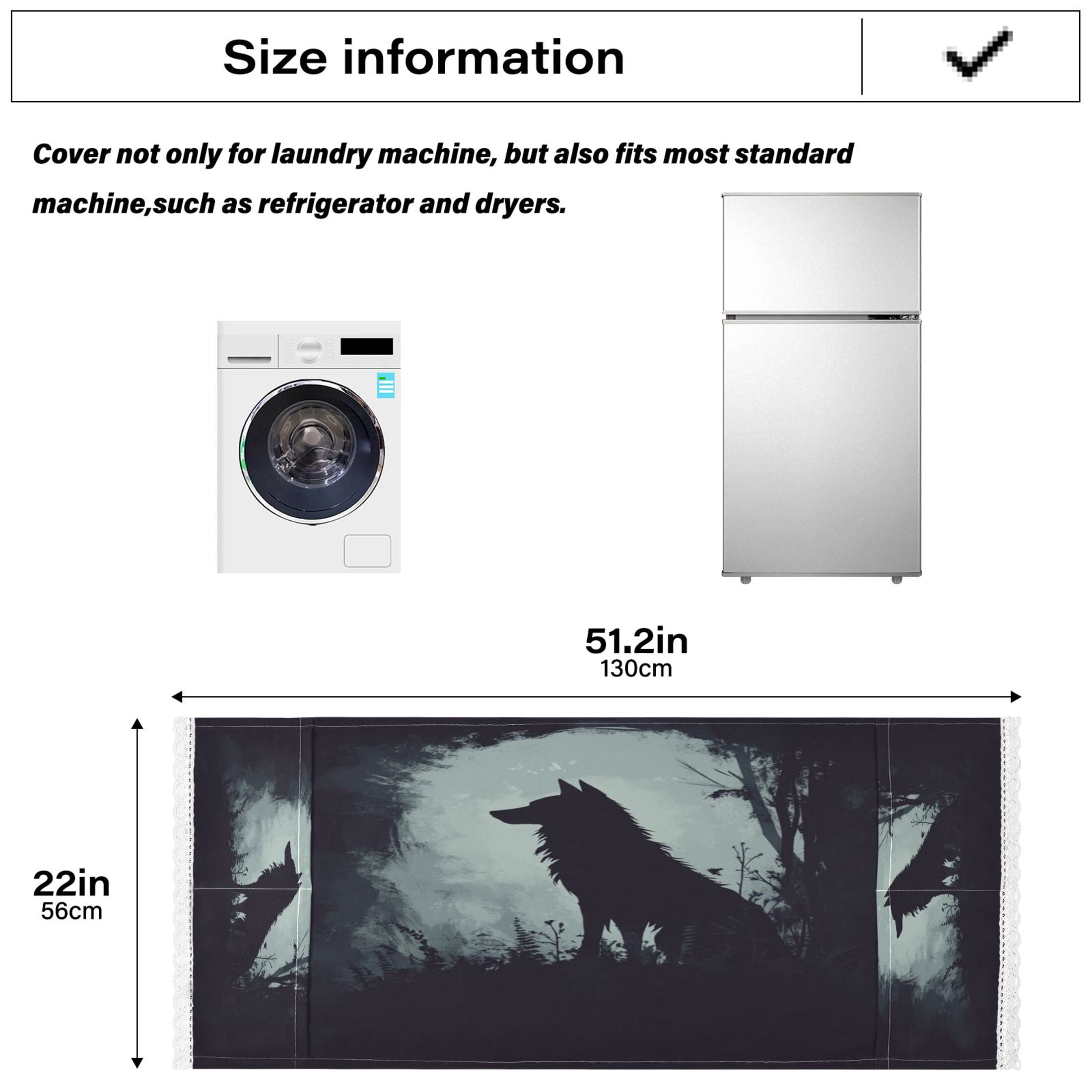 Dark WolfWasher and Dryer Covers Dust-Proof and Oil Resistant Fridge Cover with 4 Storage Pockets Washing Machine Top Cover for Laundry Kitchen Home 51.2 x 22 In