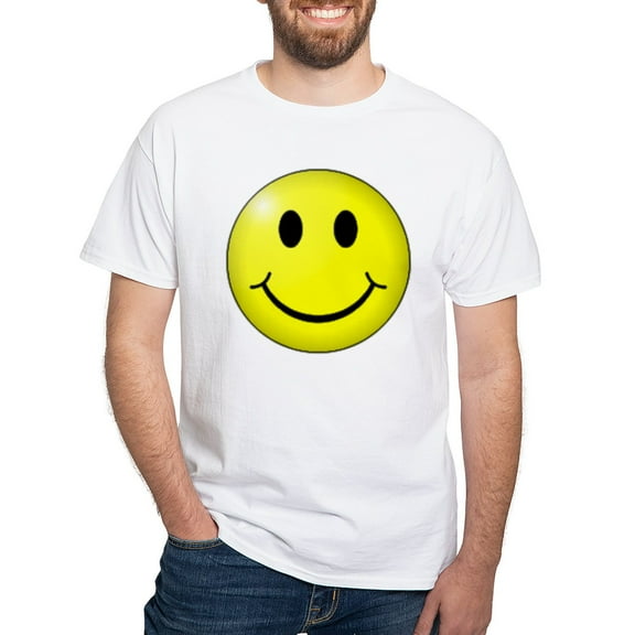 CafePress - Happy Face T Shirt - Men's White Classic Cotton T-Shirts