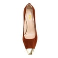 thumbnail image 3 of FSJ Women Classic Square Closed Toe Pumps Slip On Cone High Heel Gold Cap Toe Wedding Office Casual Dress Shoes Size 14 Brown, 3 of 5