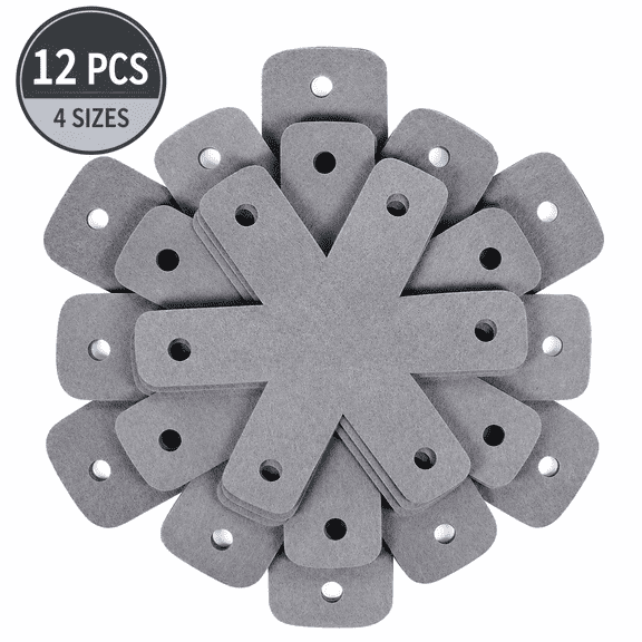 Pan Protectors for Stacking – 12 Pack, 4 Sizes (10.00"–16.00"), Gray Felt, Hanging Holes, for Pots, Pans & Glassware
