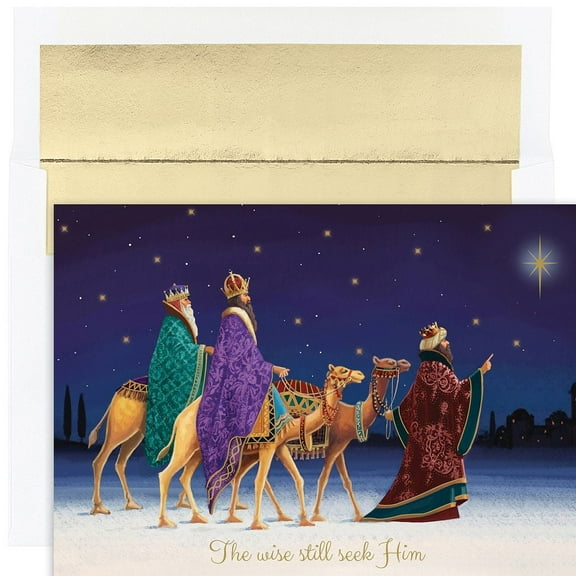 Masterpiece Studios Three Kings Holiday Classic Collection 16-Count Boxed Religious Christmas Cards with Foil-Lined Envelopes, 7.8" x 5.6"
