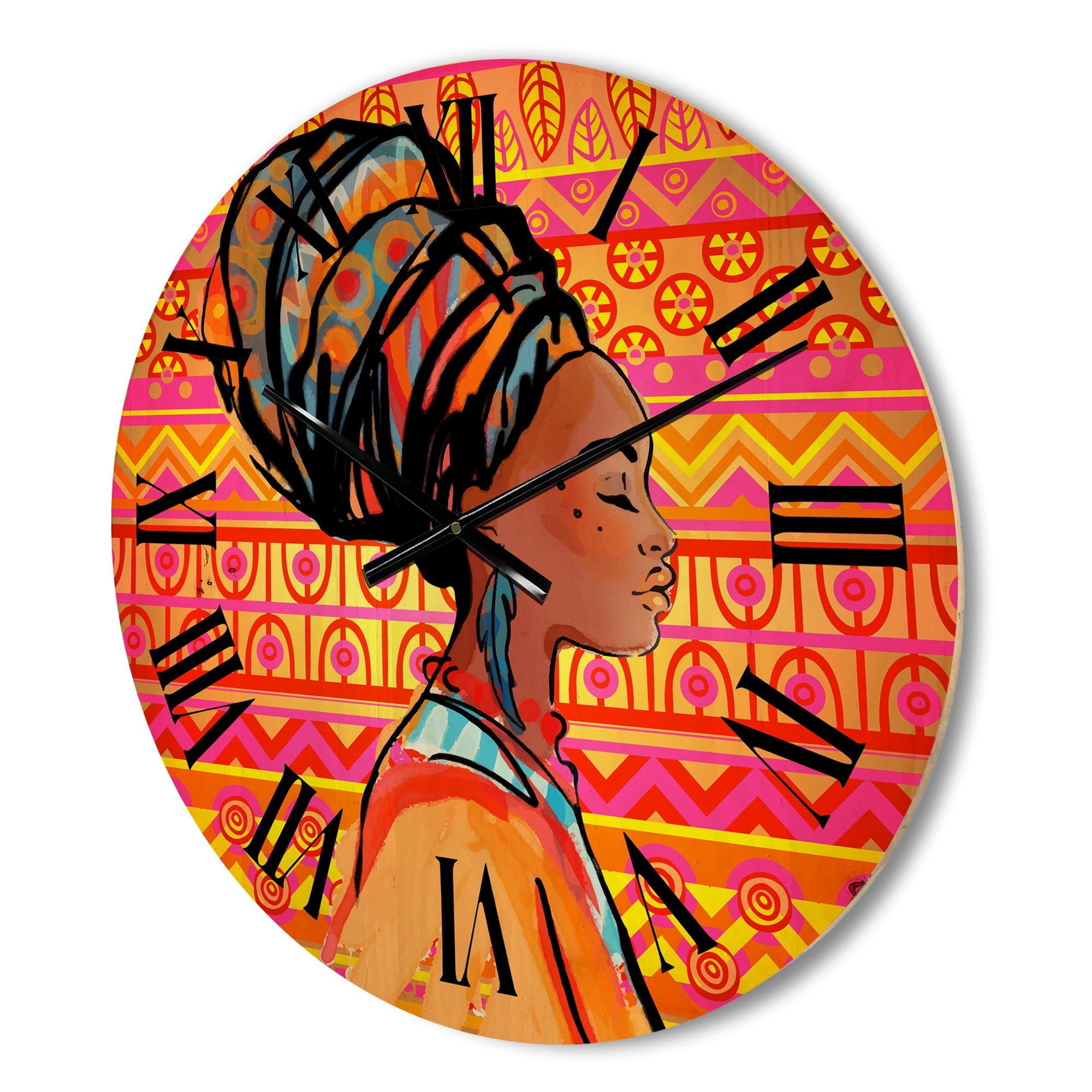 Designart 'Portrait of African American Woman With Turban I' Modern Wood Wall Clock