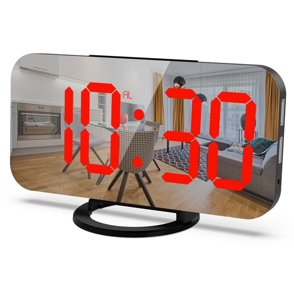 Digital Clock Large Displaycreative Usb Charging Mirror Electronic Digital Alarm Clock Led Display Electronic Clock 6.5 Inch Large Screen Home and Office Electronic Alarm Clock