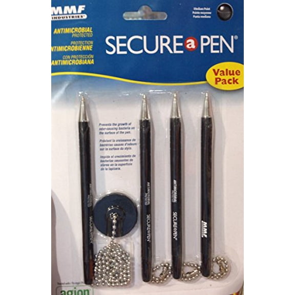 Secure-A-Pen Antimicrobial Counter Pen with 3 Refills, Black (514455)