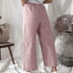 thumbnail image 2 of Pantalones anchos de pierna recta para mujer, cintura elástica a rayas, ajuste holgado, cómodos pantalones casuales, Rojo M, 2 of 6