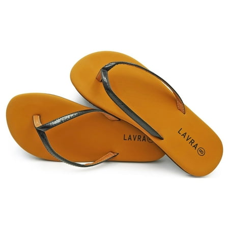 LAVARA Women’s Flip Flop Cushioned Vegan Leather T Strap Thong Sandals