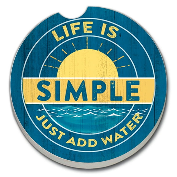 Absorbent Stoneware Car Coaster, Life Is Simple, Set of 2