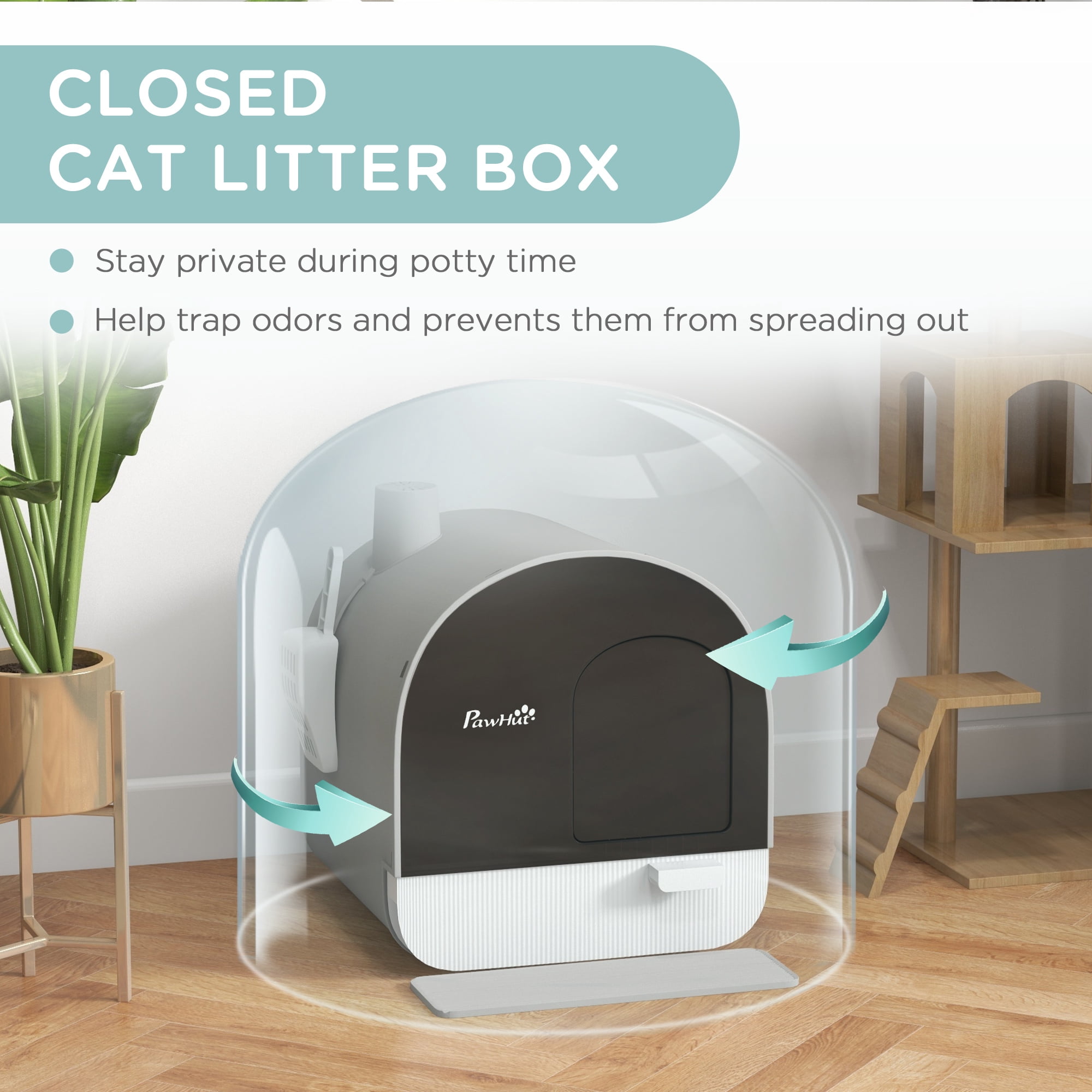 Covered Cat Litter Box with Lid, Hooded Enclosed Litter Box with Deodorizing Filter, Scoop and Litter Mat, Removable Tray Easy Clean Indoor Cat Toilet 17" x 17" x 18.5", Light Gray