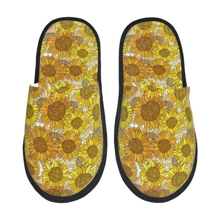 Balery Sunflowers1 Slient Indoor Furry Fleece Comfort House Shoes Soft Non-Slip Home Shoes Cotton slippers House Slippers-- Large
