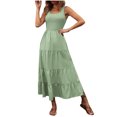 thumbnail image 2 of ChaoHeng Plus Size Dresses Clearance under $10 Women's A-Line Slip Dress Ruffled Hem Round Neck, Sleeveless Solid Color,Green XXL, 2 of 6