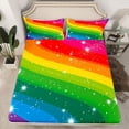 thumbnail image 2 of jejeloiu Cartoon Rainbow Lines Queen Sheet Sets,Galaxy Starry Sky Bed Set For Girls Kids 4-Piece, 2 of 7