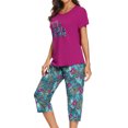 thumbnail image 5 of Defitshape Women's Cute Cotton Pajama Set Capri Loungewear Soft Short Sleeve Pjs Pants Lounge Comfy Two Piece Patterned Print Sleepwear Rose X-Large, 5 of 5