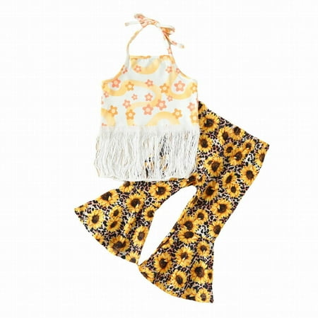 

Toddler Girls Outfits Sunflower Printed 2 PCS Tops Bell Bottoms Pants Baby Spring Summer Cute Trendy Streetwear Home Wear Kids Clothes Suits