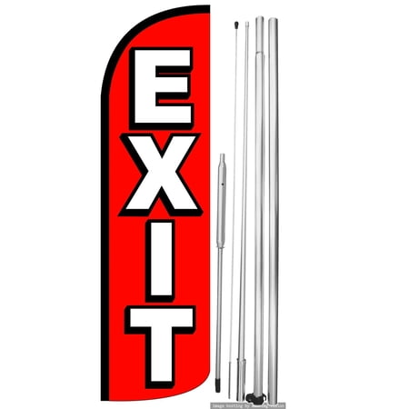 OnPoint Wares | EXIT Windless Flag (Hardware Not Included) |Advertisement /Business Flags | Feather Flag || With Complete 15ft Hybrid Pole Set
