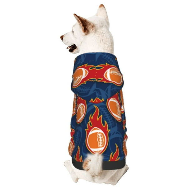Balery American Football and Fire Flames Sudadera con Capucha para Perros Pequeños – Ropa para Mascotas, Disfraz para Perros y Gatos, Ideal para Fiestas y Cosplay-X-Large