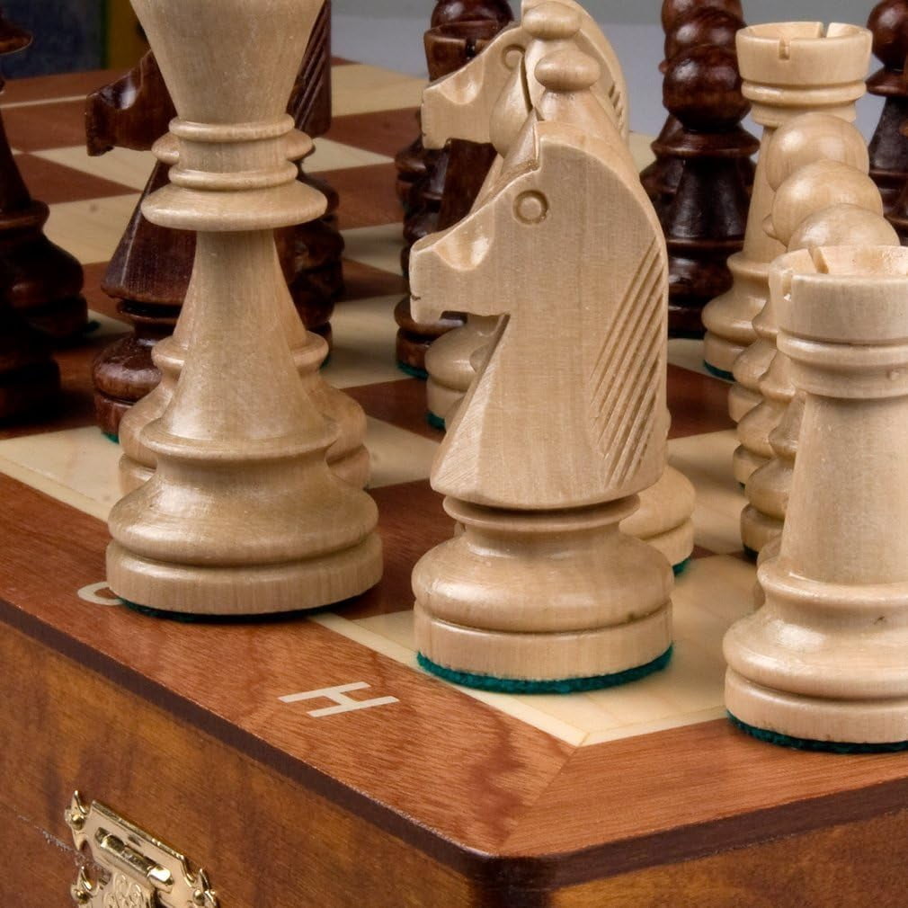 21 inch Tournament Ready Staunton Wooden Travel Folding Chess Set with Interior Storage