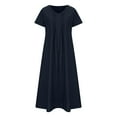 thumbnail image 3 of UTSJKR Womens Maxi Dress with Pockets Summer Basic Ruffled Short Sleeve Sundress 2024 Fashion Vintage Solid V Neck Smocked Casual Loose Fit Flowy Swing Beach Dress Dark Blue XXL, 3 of 6