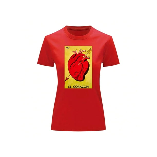Playera Blusa El Corazon De La Loteria Mexicana Tradicion Mexicana Color Rojo Talla Grande Marca Emil SaEs