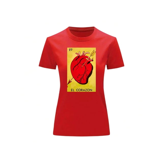 Playera Blusa El Corazon De La Loteria Mexicana Tradicion Mexicana Color Rojo Talla Grande Marca Emil SaEs