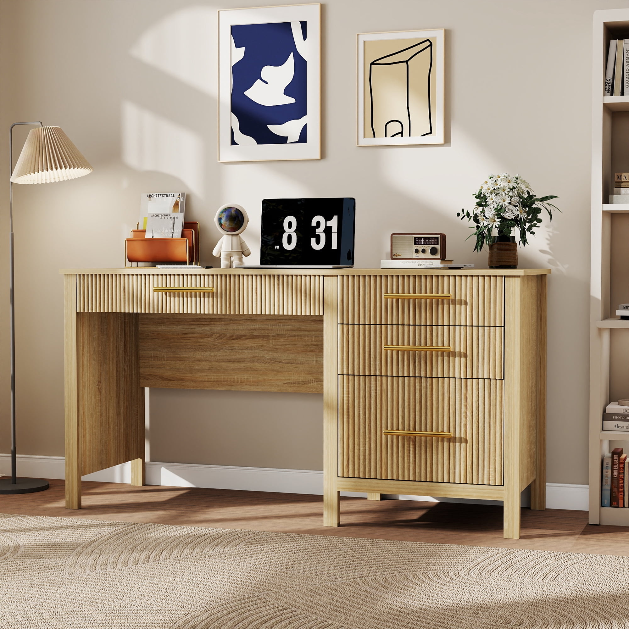 53.5" Executive Desk with Drawers, Home Office Desk with File Cabinet,Computer Desk Writing Workspace for Work Study