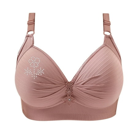 Womens Plus Size Bra Woman s Rhinestone Printing Gathe Together Push up Daily Bra Underwear No Rims Smoothing Bra Seamless Underwire T-Shirt Bra 4XL