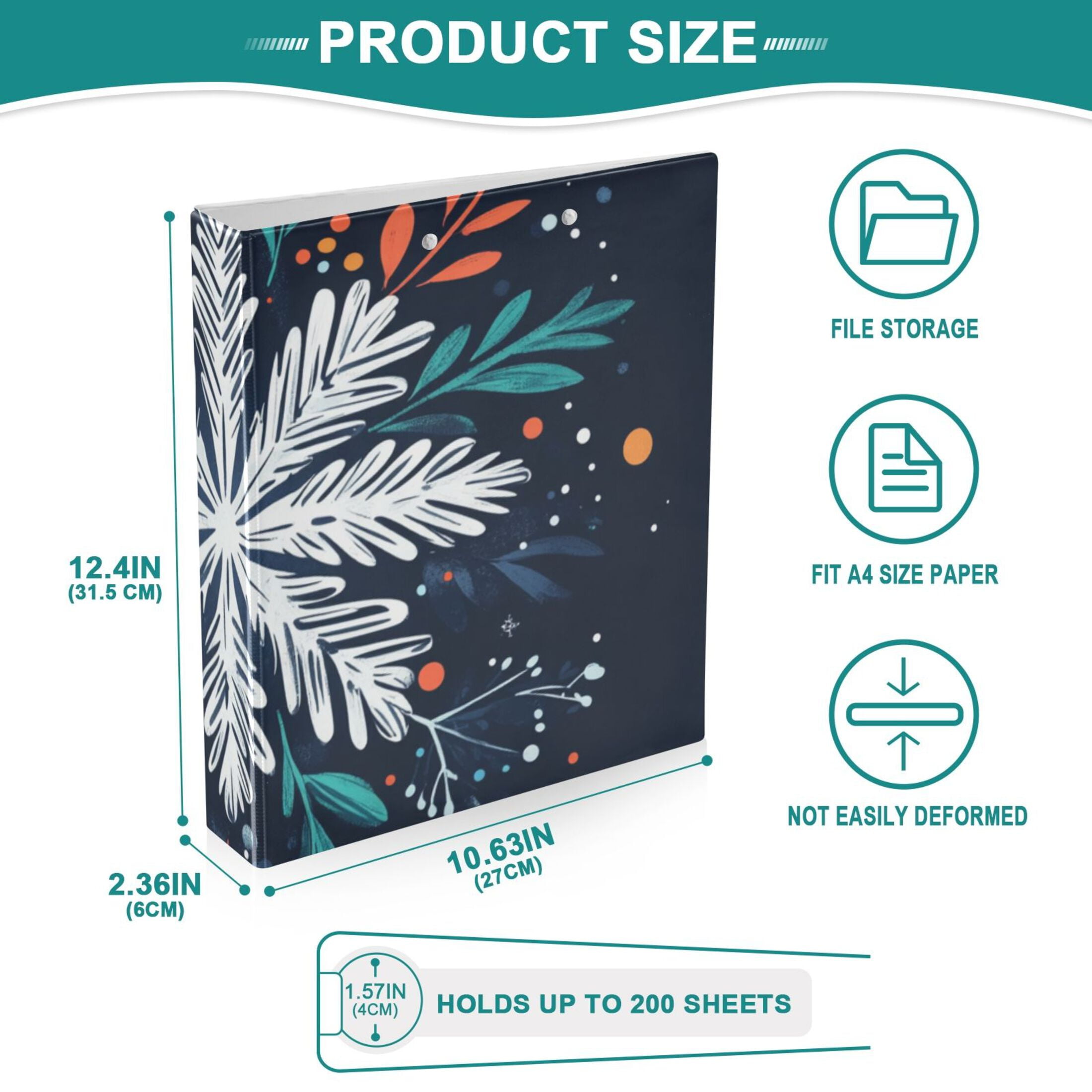 Christmas Blue Snowflake 3 Ring Binders 1.5 inch Hardcover File Folders with Interior Pockets A4 Size Organizer for School Office Hospital Set of 2