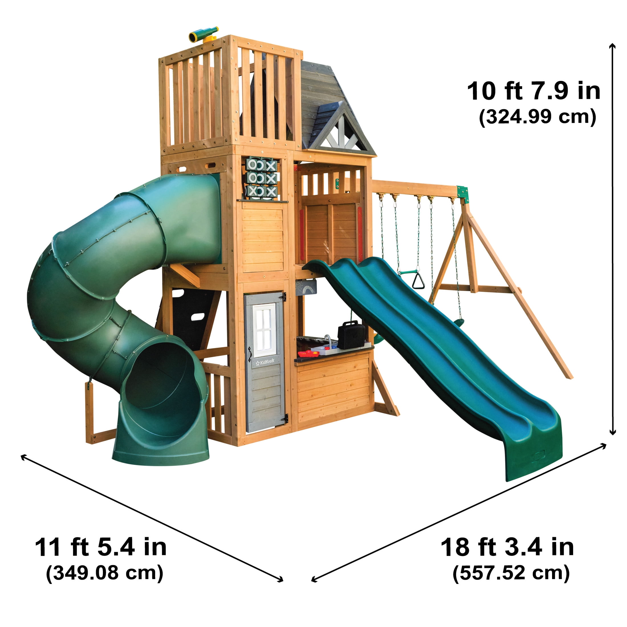 KidKraft Summit View Wooden Swing Set / Playset with Slides, Rock Wall and Crow's Nest