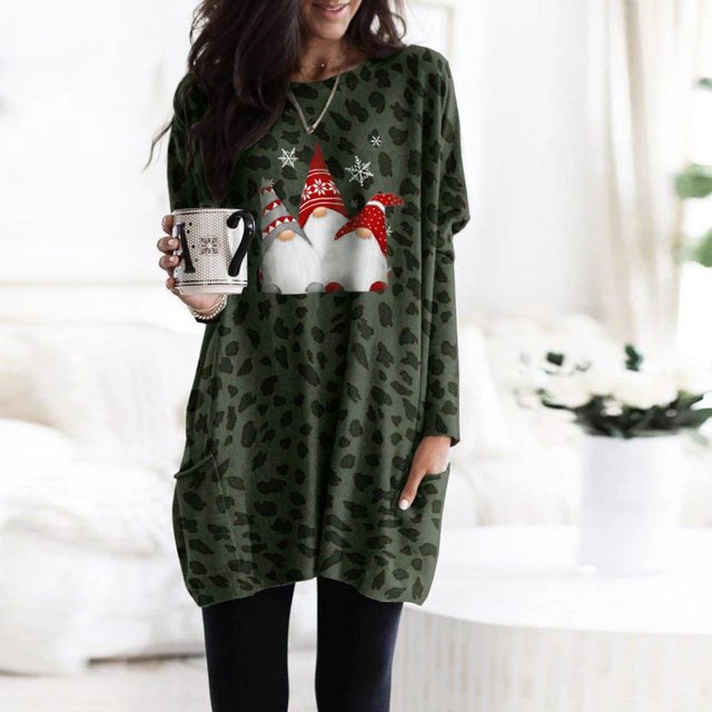 Qertyioot Sweat-Shirt d'Hiver pour Femmes Imprimé de Noël, Manches Longues Décontracté Col Rond Mode Pull