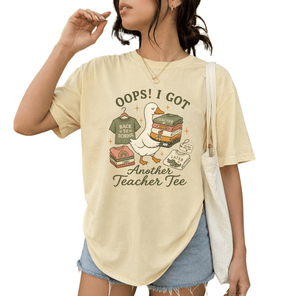 Oops I Got Another Teacher Tee, Funny Goose Back to School T Shirt, Vintage Teacher Graphic Tee for Women