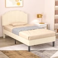 thumbnail image 3 of VECELO Twin Upholstered Platform Bed Frame, Height Adjustable Nailhead Trim Headboard, Easy Assembly/No Box Spring Required, Beige, 3 of 7