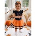 thumbnail image 4 of Cjfdfy Toddler Baby Girls Halloween Outfit Spooky Pumpkin Flying Sleeve Black Ruffle Top With Tulle Skirt Headband Cute Witch Cat Costume Cute Halloween Holiday Clothes, 4 of 9